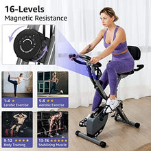 Load image into Gallery viewer, Barwing 16-8-2-3 Stationary Spin Exercise Bike for Home | 4 IN 1 Foldable Indoor Workout Cycling Bike for Seniors| 300 LB Capacity | More Magnetic Resistance Seat Backrest Adjustments | Value Gift for Seniors