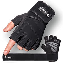 Load image into Gallery viewer, Trideer Padded Workout Gloves for Men - Gym Weight Lifting Gloves with Wrist Wrap Support, Full Palm Protection & Extra Grips for Weightlifting, Exercise, Cross Training, Fitness, Pull-up