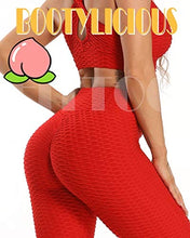 Load image into Gallery viewer, FITTOO Womens High Waisted Honeycomb Ruched Butt Scrunched Booty Leggings Workout Running Lift Textured Tights (A-Peach Butt Red)