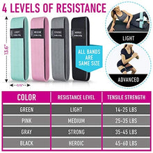 Load image into Gallery viewer, Vergali Fabric Booty Bands for Women Butt and Legs. Set of 4 Non Slip Cloth Resistance Working Out Band for Glute, Thigh, Squat with Workout Resistant Fitness Training Guide to Exercise at Home or Gym