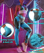 Load image into Gallery viewer, Murandick Textured Leggings for Women Scrunch High Waist Textured Yoga Workout Pants - Blue Pattern