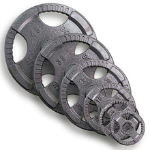 Load image into Gallery viewer, Gray Cast Iron Grip Olympic Weights 2.5lb., 5lb., 10lb., 25lb., 35lb. and 45lb. plates - The Home Fitness Corp
