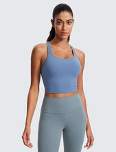 Load image into Gallery viewer, CRZ YOGA Butterluxe Womens Y-Back Racerback Longline Sports Bra - Padded Scoop Neck Workout Crop Tank Top with Built in Pads Oasis Blue
