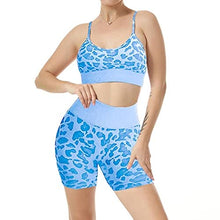 Load image into Gallery viewer, Women Seamless Yoga Set 2 Piece Workout Sport Bra with High Waist Shorts Legging Outfit Tracksuit.JNINTH (Leopard Blue)
