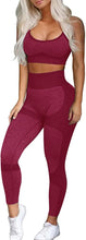 Load image into Gallery viewer, OLCHEE Women’s Workout Sets 2 Piece - Seamless Yoga Leggings and Cross-Strap Sports Bra Gym Outfits Activewear Matching Set - Red
