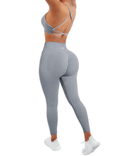 Load image into Gallery viewer, SUUKSESS Women Seamless 2 piece Workout Sets Strappy Padded Sports Bra Booty High Waisted Leggings Outfits (Grey Blue)
