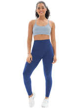 Load image into Gallery viewer, Seamless Workout Sets for Women 2 Piece Adjustable Strappy Sports Bra with High Waisted Butt Lifting Leggings Gym Sets(Our82 Blue/Navy)
