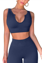Load image into Gallery viewer, QINSEN Women's Yoga Workout Outfits 2 Piece High Waisted Leggings with Sports Bra Gym Clothes Sets 08 Dark Blue
