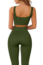 Load image into Gallery viewer, QINSEN Ribbed Workout Outfits for Women 2 Piece Seamless Sport Bra High Waist Yoga Leggings Sets Army Green
