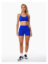 Load image into Gallery viewer, ABOCIW Seamless V Back Scrunch Butt Lifting High Waist Biker Shorts for Women Cross Back Sports Bra Womens Workout Sets 2 Piece Yoga Gym Outfits Royal Blue
