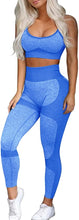 Load image into Gallery viewer, OLCHEE Women’s Workout Sets 2 Piece - Seamless Yoga Leggings and Cross-Strap Sports Bra Gym Outfits Activewear Matching Set - Blue
