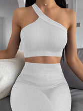 Load image into Gallery viewer, niyokki 2 Pieces Workout Sets for Women One Shoulder Ribbed Sport Bra Seamless High Waist Leggings GMY Exercise Outfits
