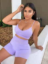 Load image into Gallery viewer, Women Seamless Yoga Set 2 Piece Workout Sport Bra with High Waist Shorts Legging Outfit Tracksuit.JNINTH (Khaki)
