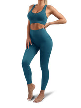 Load image into Gallery viewer, Women’s Yoga Outfits 2 piece Set Workout Tracksuits Sports Bra High Waist Legging Active Wear Athletic Clothing Set (Small, 1917 Teal Green)
