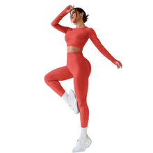 Load image into Gallery viewer, LIGHT DOT Women's Workout Outfits 2 Pieces Yoga Suits Long Sleeve Crop Top High Waist Sport Leggings Active Gym Set (Red)
