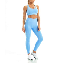 Load image into Gallery viewer, WodoWei Women 2 Piece Workout Outfits Sports Bra Seamless Leggings Yoga Gym Activewear Set (YO611-navy Blue)
