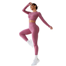 Load image into Gallery viewer, LIGHT DOT Women's Workout Outfits 2 Pieces Yoga Suits Long Sleeve Crop Top High Waist Sport Leggings Active Gym Set (Pink)
