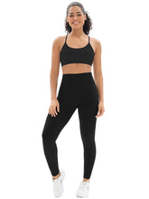Load image into Gallery viewer, Seamless Workout Sets for Women 2 Piece Adjustable Strappy Sports Bra with High Waisted Butt Lifting Leggings Gym Sets(Our82 Black)
