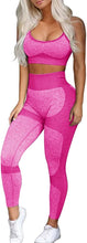 Load image into Gallery viewer, OLCHEE Women’s Workout Sets 2 Piece - Seamless Yoga Leggings and Cross-Strap Sports Bra Gym Outfits Activewear Matching Set - Pink
