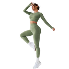 Load image into Gallery viewer, LIGHT DOT Women's Workout Outfits 2 Pieces Yoga Suits Long Sleeve Crop Top High Waist Sport Leggings Active Gym Set (Green)
