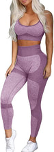 Load image into Gallery viewer, OLCHEE Women’s Workout Sets 2 Piece - Seamless Yoga Leggings and Cross-Strap Sports Bra Gym Outfits Activewear Matching Set - Purple
