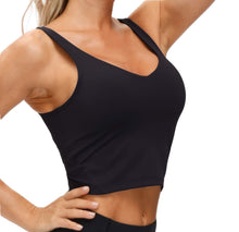 Load image into Gallery viewer, Women’s Longline Sports Bra Wirefree Padded Medium Support Yoga Bras Gym Running Workout Tank Tops (Black)

