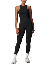 Load image into Gallery viewer, ABOCIW Workout Sets for Women, Ribbed Racerback Tank Top Bra Seamless Scrunch Butt Lifting High Waist Leggings 2 Piece Gym Yoga Outfits Tank Black
