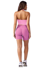 Load image into Gallery viewer, YEOREO Women's Halter Crop Top V Neck Workout Going Out Tank Top Hazel Padded Sleeveless Backless Trendy Summer Camisole Bubblegum Pink
