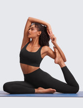 Load image into Gallery viewer, CRZ YOGA Butterluxe Womens U Back Sports Bra - Scoop Neck Padded Low Impact Yoga Clothes Workout Crop Top with Built in Pads Black
