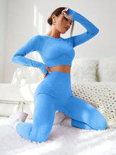 Load image into Gallery viewer, LIGHT DOT Women's Workout Outfits 2 Pieces Yoga Suits Long Sleeve Crop Top High Waist Sport Leggings Active Gym Set (Blue)
