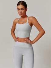 Load image into Gallery viewer, AGYMNX Workout Sets for Women 2 Piece High Waisted Seamless Butt Lifting Leggings Gym Yoga Outfit Stretchy Sports Bra Sets White Gray
