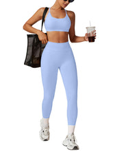 Load image into Gallery viewer, Impact Leggings for Women Seamless Workout Yoga Pants Hidden Scrunch Butt Tummy Control Gym Leggings Mid Low Waist 25" Ice Blue
