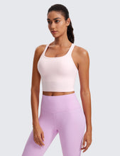 Load image into Gallery viewer, CRZ YOGA Butterluxe Womens Y-Back Racerback Longline Sports Bra - Padded Scoop Neck Workout Crop Tank Top with Built in Pads Strawberry Pink
