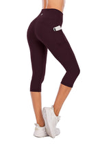 Load image into Gallery viewer, Steppe Naked Feeling High Waisted Yoga Pants Women's Workout Capris Leggings with Pockets Tummy Control Buttery Soft Running Compression Capris for Athletic Gym Exercise Fitness Wine Red
