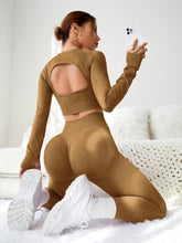 Load image into Gallery viewer, LIGHT DOT Women's Workout Outfits 2 Pieces Yoga Suits Long Sleeve Crop Top High Waist Sport Leggings Active Gym Set (Khaki)
