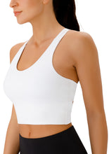 Load image into Gallery viewer, JOYSPELS Sports Bras for Women Extra Comfort Criss-Cross Back Padded Workout Tops for Women Medium Support White
