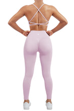 Load image into Gallery viewer, SUUKSESS Women Seamless 2 piece Workout Sets Strappy Padded Sports Bra Booty High Waisted Leggings Outfits (Baby Pink)
