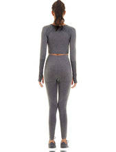 Load image into Gallery viewer, Toplook Women Seamless Workout Outfits Athletic Set Leggings + Long Sleeve Top 2 Pieces(Dark Gray)
