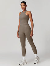 Load image into Gallery viewer, ABOCIW Workout Sets for Women, Ribbed Racerback Tank Top Bra Seamless Scrunch Butt Lifting High Waist Leggings 2 Piece Gym Yoga Outfits Tank Tan
