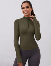 Load image into Gallery viewer, Womens Workout Tops Long Sleeve Athletic Golf Shirts Quarter 1/4 Zip Pullover Women Yoga Tops(Army Green)
