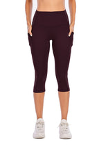 Load image into Gallery viewer, Steppe Naked Feeling High Waisted Yoga Pants Women's Workout Capris Leggings with Pockets Tummy Control Buttery Soft Running Compression Capris for Athletic Gym Exercise Fitness Wine Red
