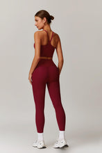 Load image into Gallery viewer, Womens Workout Sets Two Piece Seamless Stretch Cross Back Tank Top Matching Tummy Control High Waist Leggings Set 2 Piece For Women Gym Yoga Active Wear Outfits Athletic Work Out Clothes Wine Red
