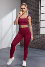 Load image into Gallery viewer, QINSEN GMY Yoga 2 Pieces Outfits Square Neck Sport Bra High Waist Leggings Fitted Workout Sets Wine
