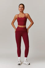 Load image into Gallery viewer, Womens Workout Sets Two Piece Seamless Stretch Cross Back Tank Top Matching Tummy Control High Waist Leggings Set 2 Piece For Women Gym Yoga Active Wear Outfits Athletic Work Out Clothes Wine Red
