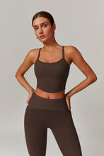 Load image into Gallery viewer, Womens Workout Sets Two Piece Seamless Stretch Cross Back Tank Top Matching Tummy Control High Waist Leggings Set 2 Piece For Women Gym Yoga Active Wear Outfits Athletic Work Out Clothes Coffee
