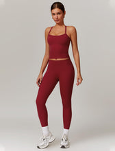 Load image into Gallery viewer, Womens Workout Sets Two Piece Seamless Stretch Cross Back Tank Top Matching Tummy Control High Waist Leggings Set 2 Piece For Women Gym Yoga Active Wear Outfits Athletic Work Out Clothes Burgundy
