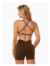 Load image into Gallery viewer, ABOCIW Womens Workout Sets Seamless Criss Cross Back Sports Bra V Back Scrunch Butt Lifting High Waist Biker Shorts 2 Piece Yoga Gym Sets Brown
