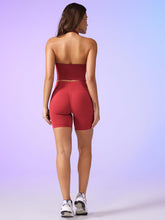 Load image into Gallery viewer, YEOREO Women's Halter Crop Top V Neck Workout Going Out Tank Top Hazel Padded Sleeveless Backless Trendy Summer Camisole Maroon Red
