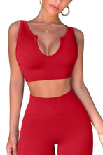 Load image into Gallery viewer, QINSEN Workout Outfits for Women 2 Piece Ribbed Seamless Crop Tank High Waist Yoga Leggings Sets Red
