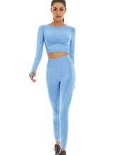 Load image into Gallery viewer, Toplook Women Seamless Workout Outfits Athletic Set Leggings + Long Sleeve Top 2 Pieces(Ligth Blue)
